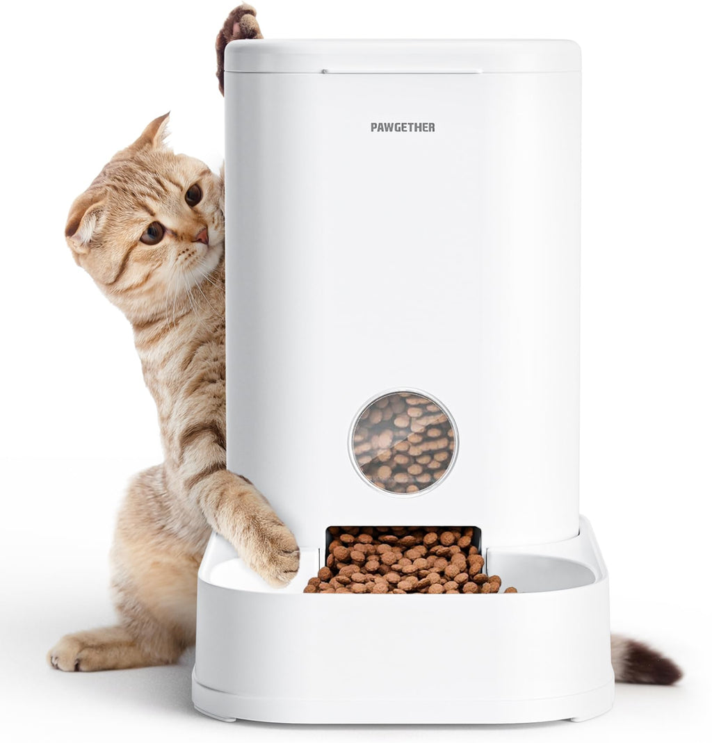 PAWGETHER® Gravity Cat Feeder, 1 Gallon/3.5L Dog Food Dispenser, No-Electricity Automatic Pet Feeder, Auto Refill Food Bowl for Cats & Small, Medium Dogs Easy to Fill