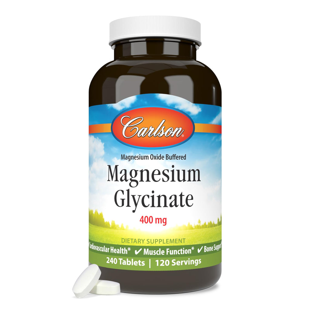 Carlson Chelated Magnesium Glycinate, 400 mg, Muscle Function, 240 Tablets