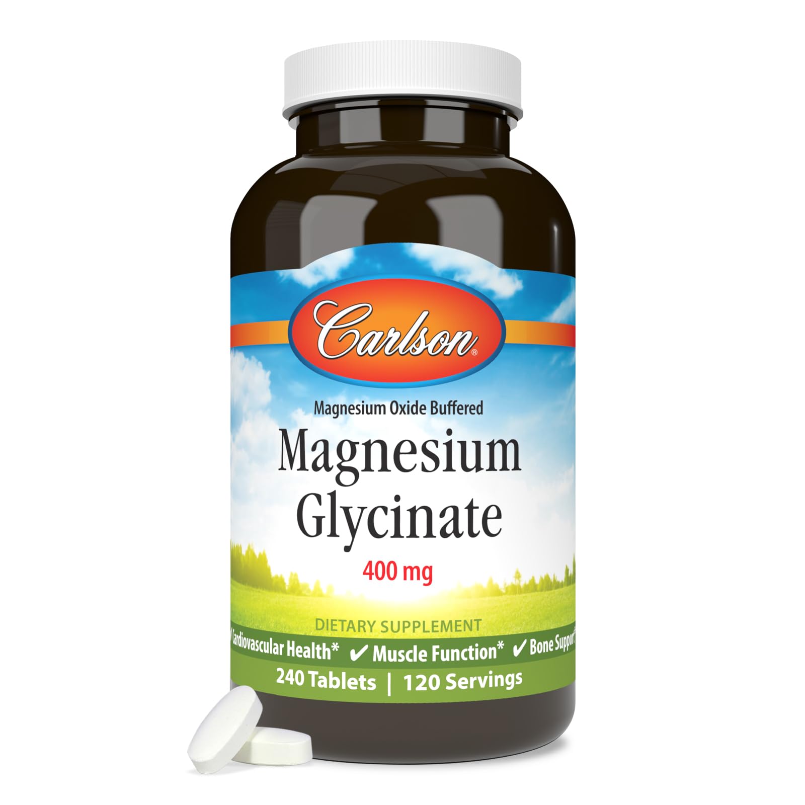 Carlson Chelated Magnesium Glycinate, 400 mg, Muscle Function, 240 Tablets
