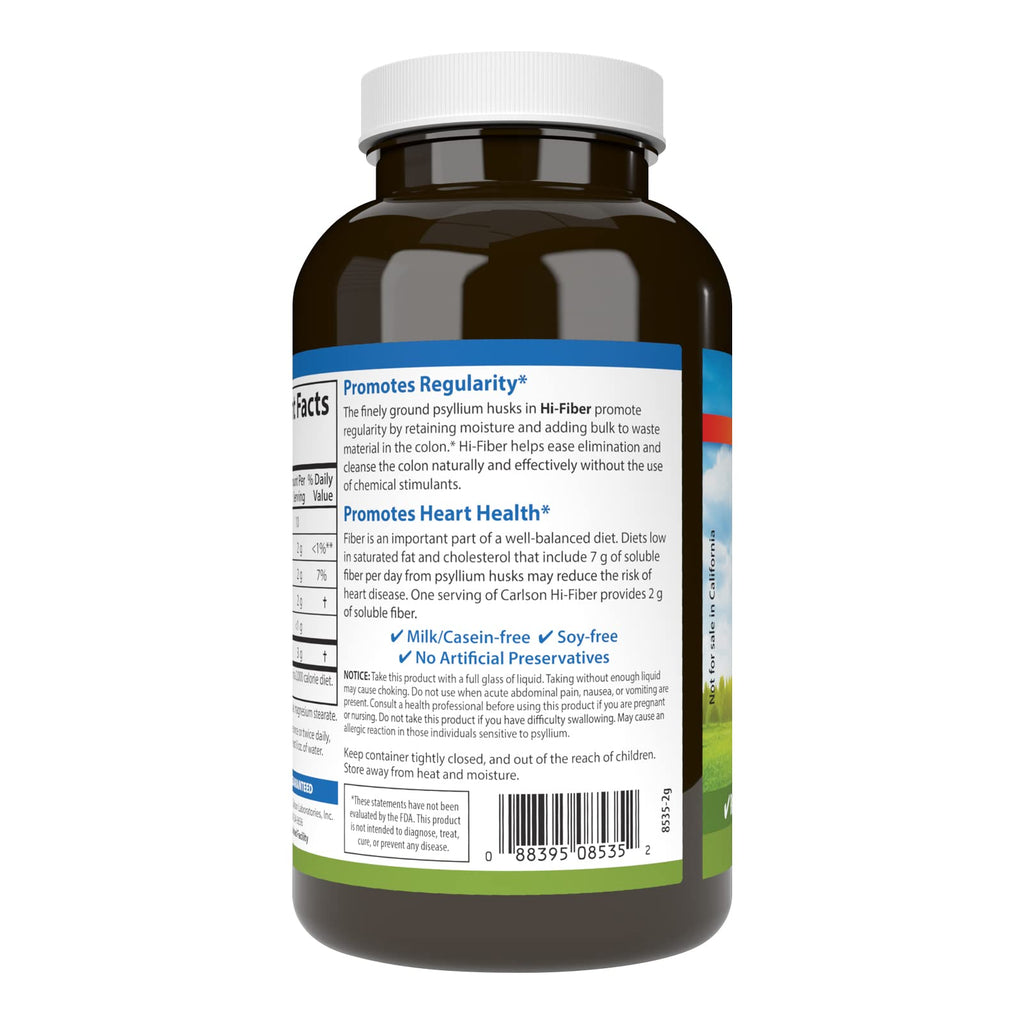 Carlson Hi-Fiber, 3 g, Psyllium Husk Capsules, Regularity, 300 Capsules