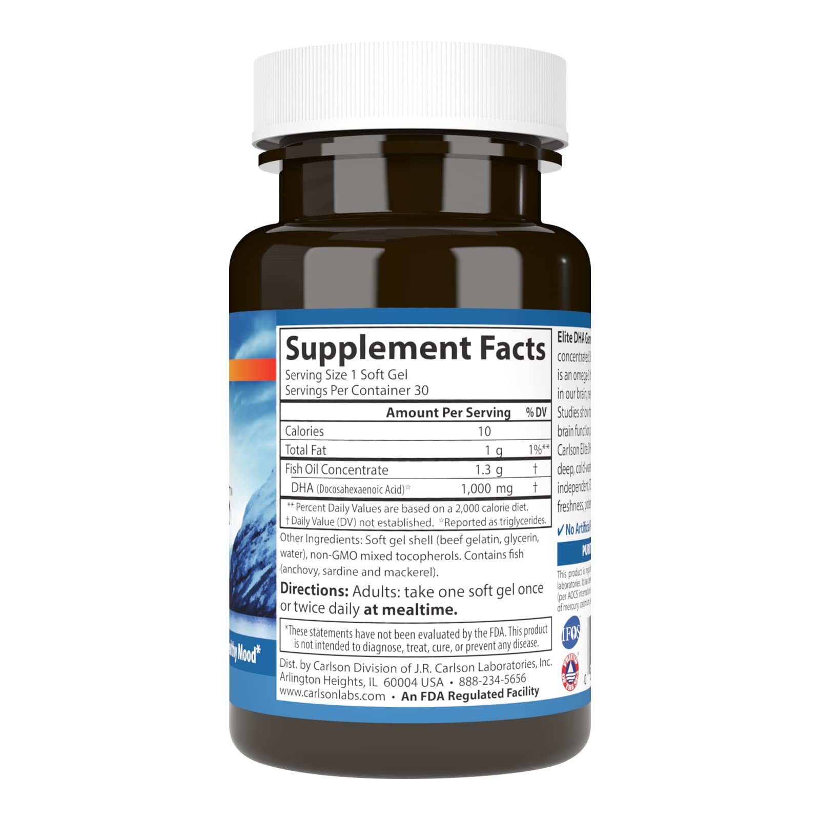 Carlson Elite DHA Gems, 1000 mg, DHA in a Single Soft Gel, 30 Soft Gels