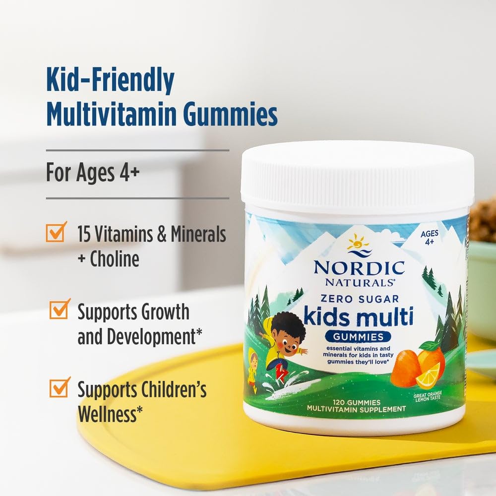 Nordic Naturals Zero Sugar Kids Multi Gummies, Ages 4+ - 120 Count
