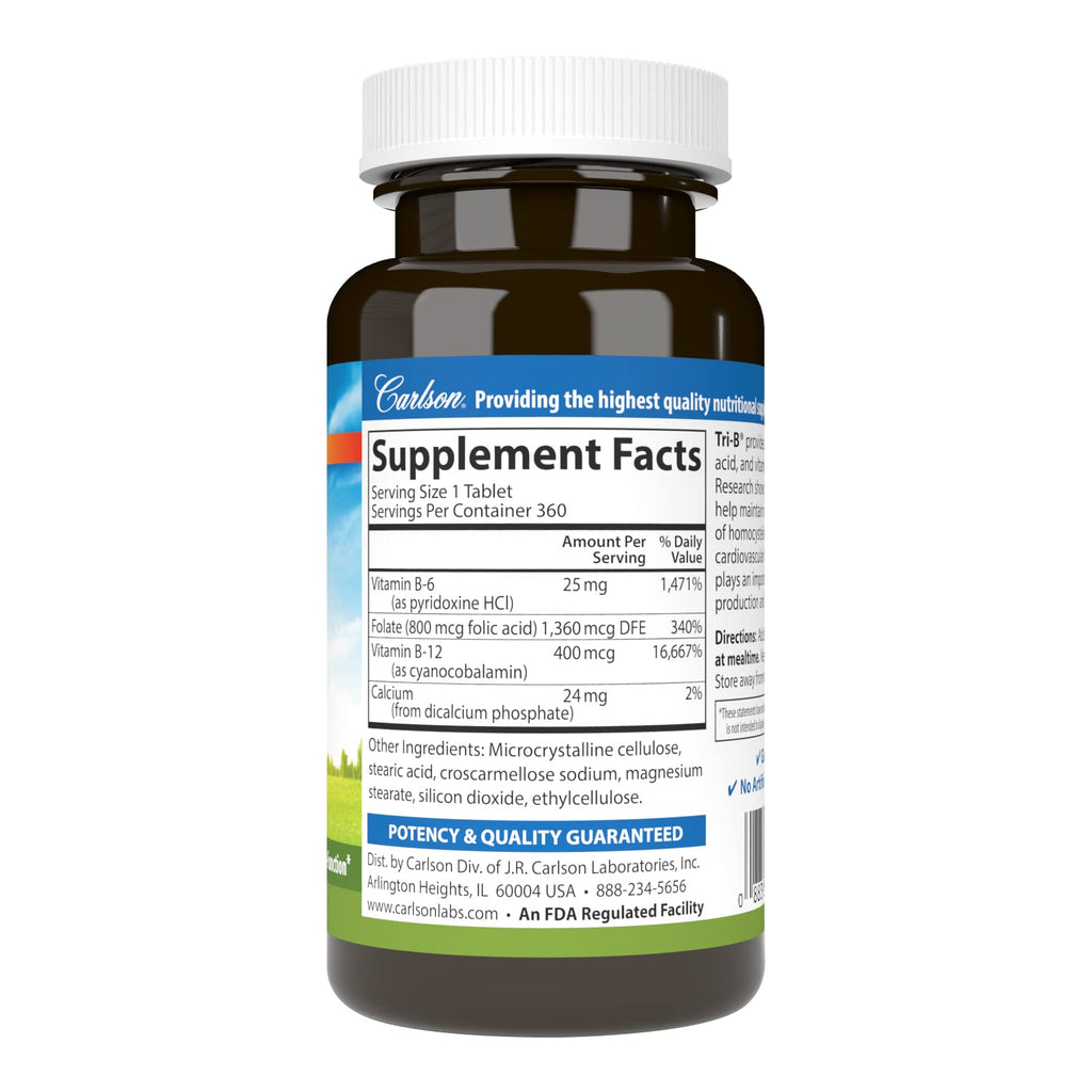 Carlson Tri-B, Vitamin B Complex, 25 mg Vitamin B-6, 360 Tablets