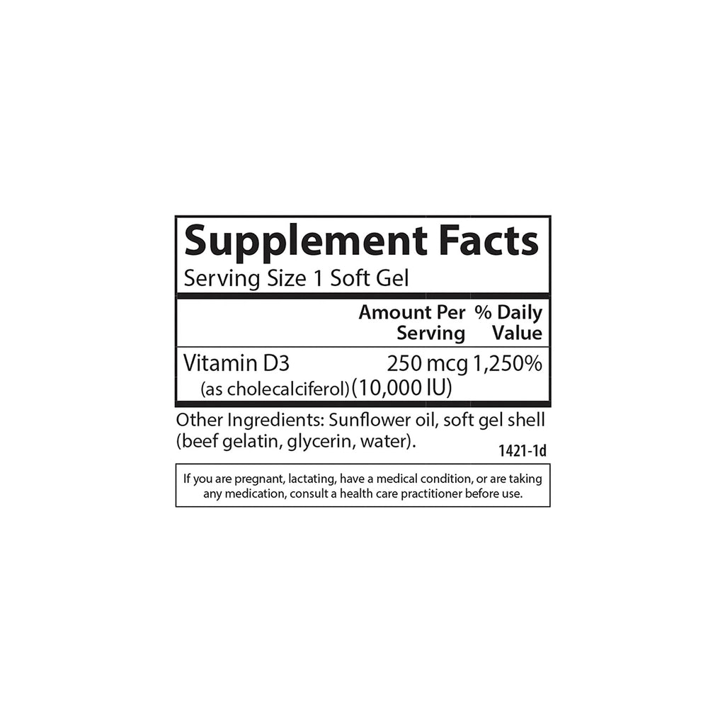 Carlson Vitamin D3 10000 IU (250 mcg), Bone Health, 120 Softgels