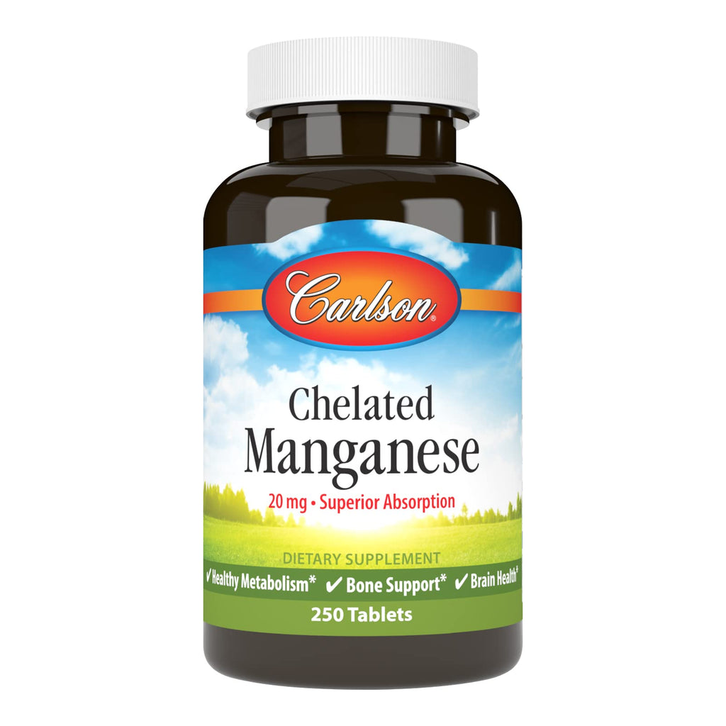 Carlson Chelated Manganese, 20 mg, - Superior Absorption, 250 Tablets