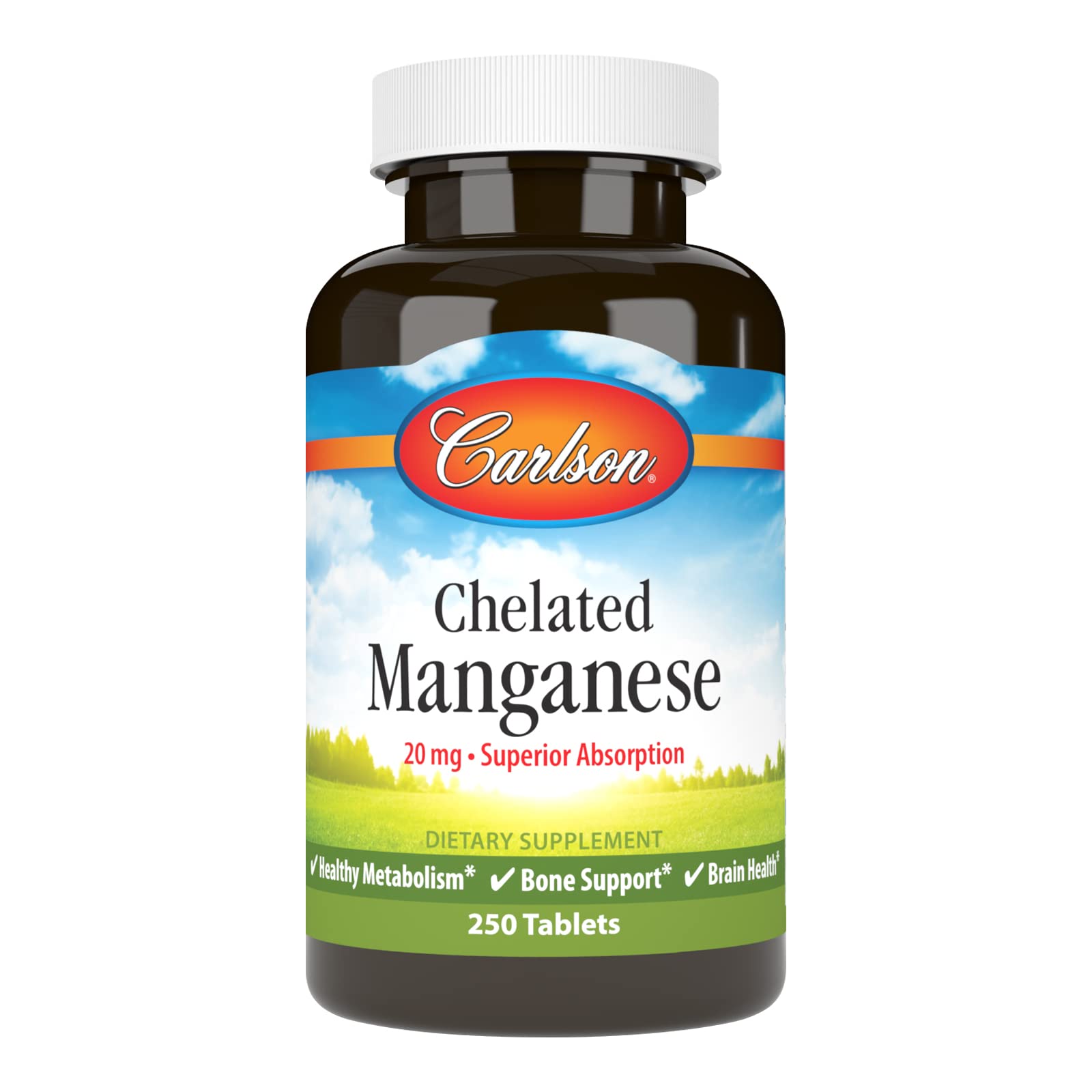 Carlson Chelated Manganese, 20 mg, - Superior Absorption, 250 Tablets
