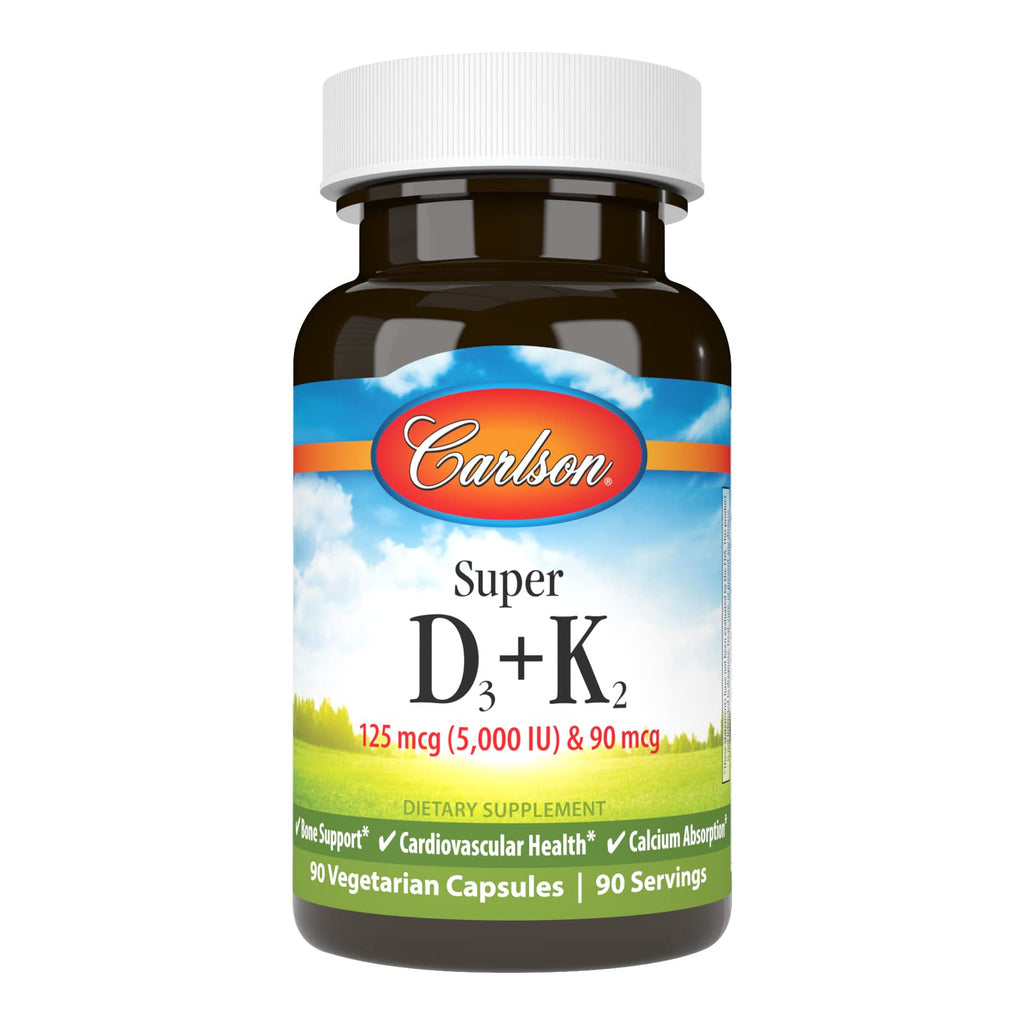 Carlson Super D3 + K2, 125 mcg (5000 IU), 90 Vegetarian Capsules