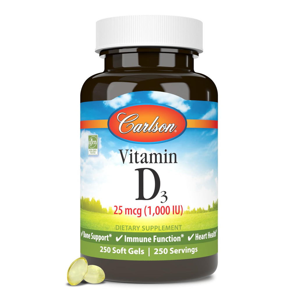Carlson Vitamin D3, 1000 IU (25 mcg), Bone Health, 250 Softgels