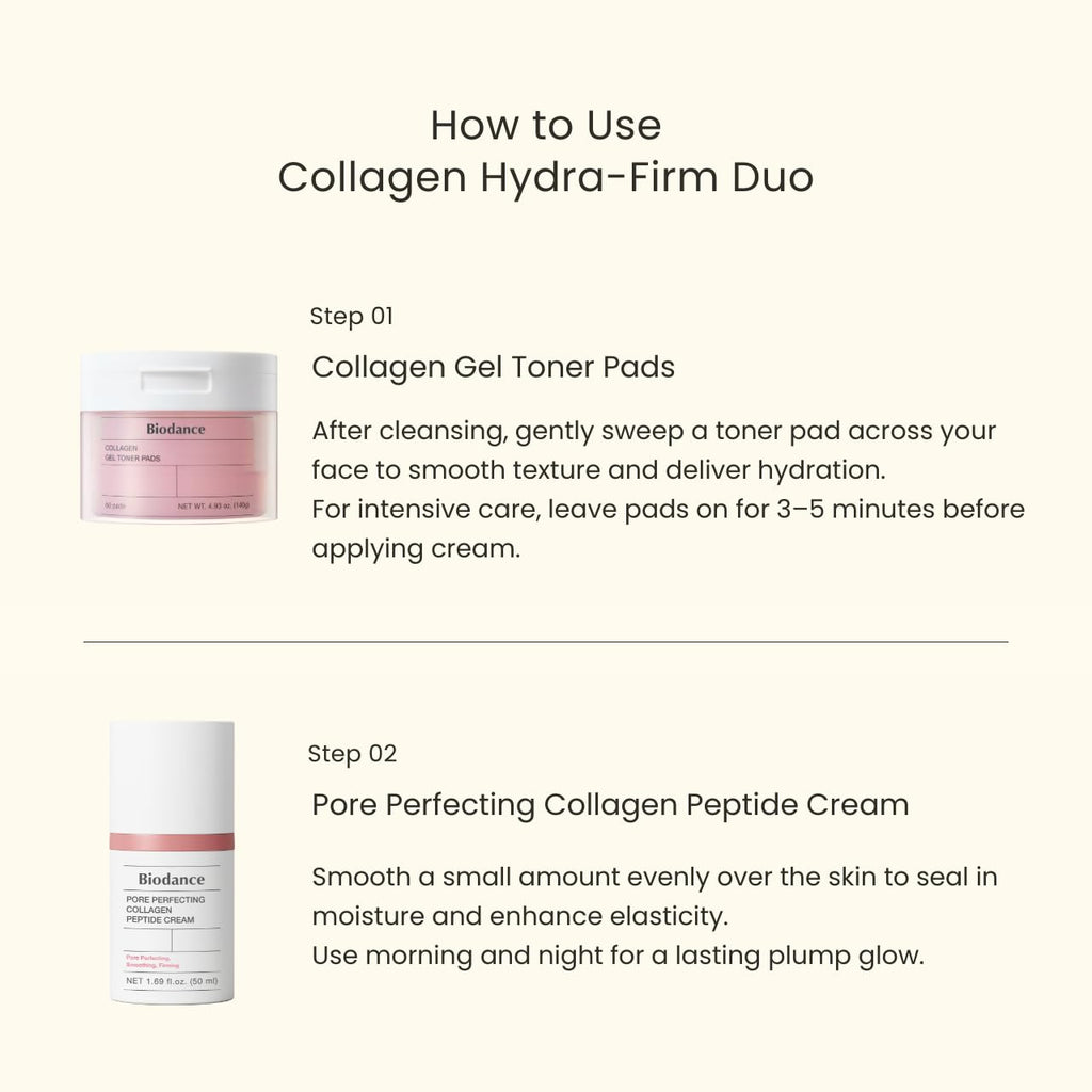BIODANCE Collagen Hydra-Firm Routine Duo: Collagen Toner Pads & Facial Moisturizer, Hydrating, Firming, Korean Skincare Routine Set for Glass Skin, Korean Skin Care, Skin Care Set