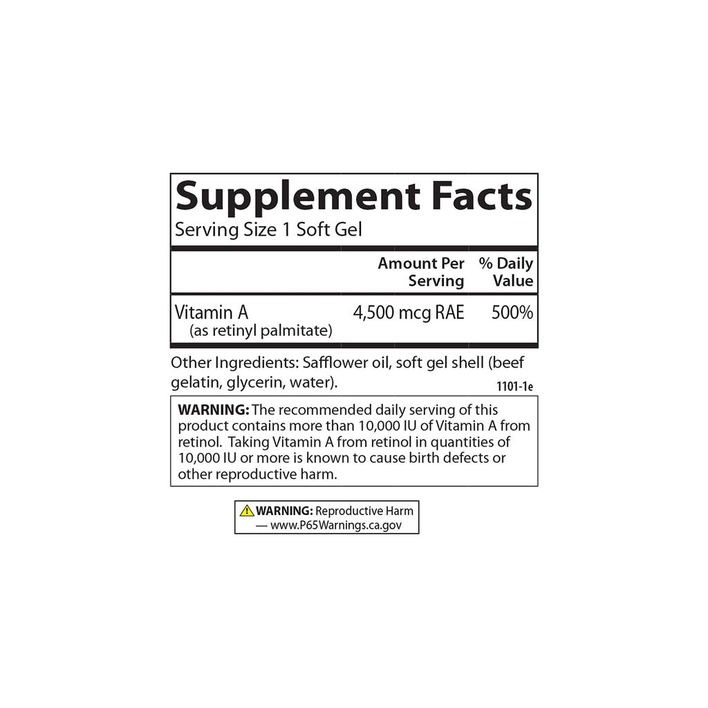 Carlson Vitamin A, 15000 IU, Palmitate (4500 mcg RAE), 120 Softgels