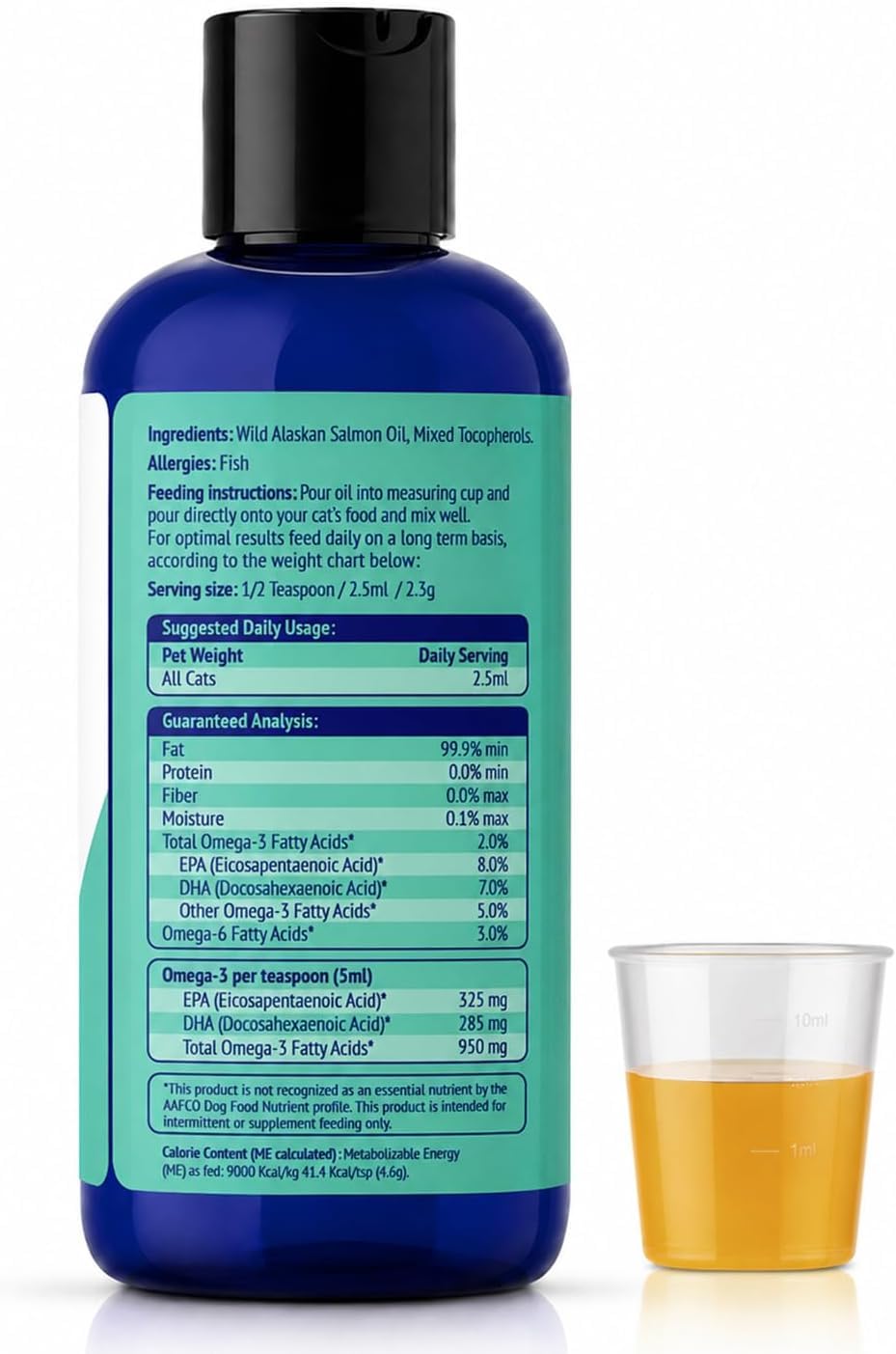 Premium Omega 3 Fish Oil for Cats - Wild Alaskan Salmon Oil Supplement for Skin and Coat - Liquid Cat Supplement for Shedding Control & Cat Dandruff (4, Fluid Ounces)