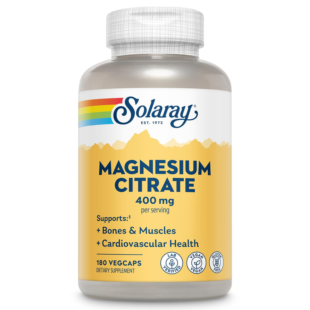 Solaray Magnesium Citrate, 400mg per Serving, 180 Vegan Capsules