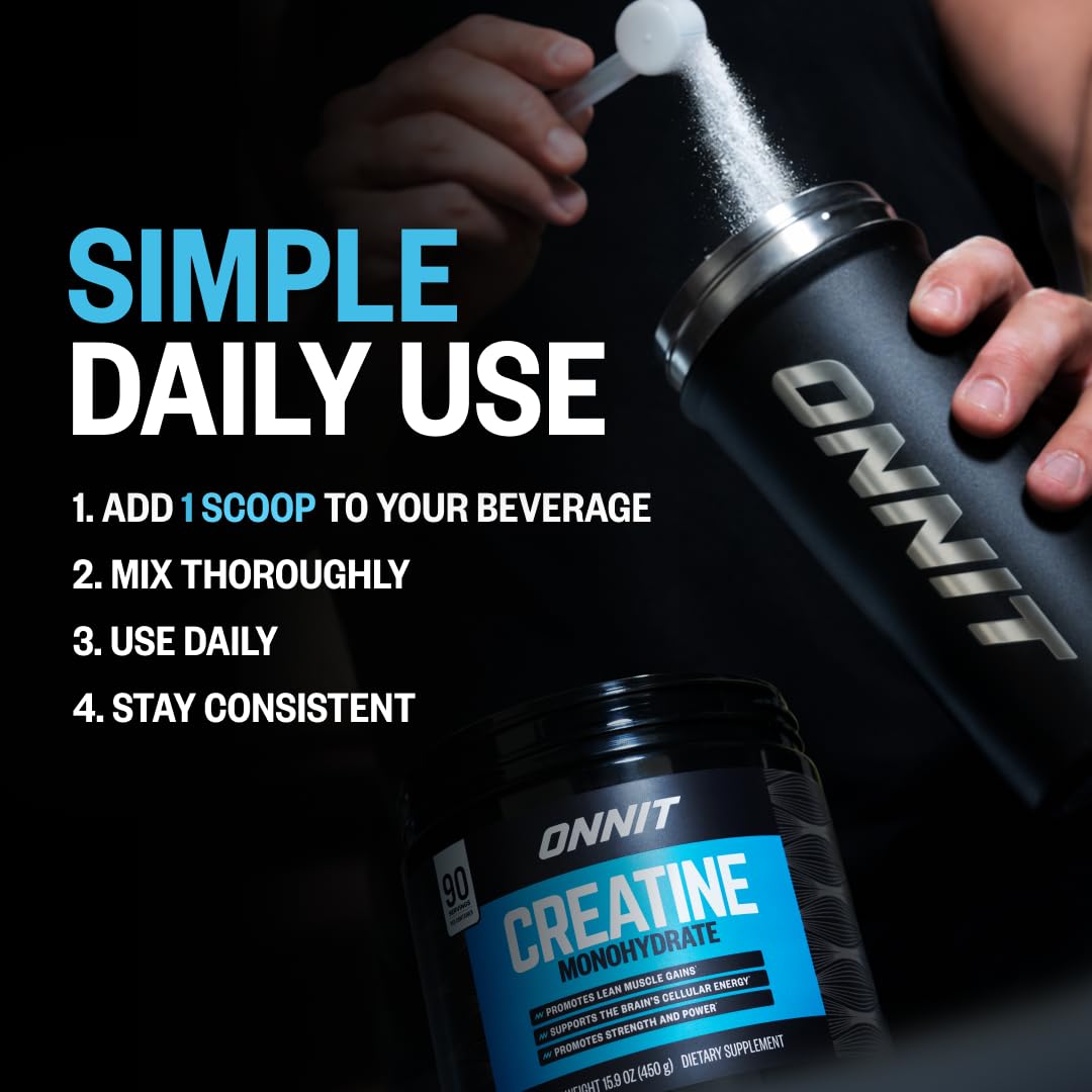 ONNIT Creatine Monohydrate Powder, IGEN(TM) Non-GMO Tested 5g Premium Creatine for Muscle Strength, Power and Lean Mass, Supports Brain Health, Brain Cellular Energy, Unflavored, 30 Servings, 5.29 oz