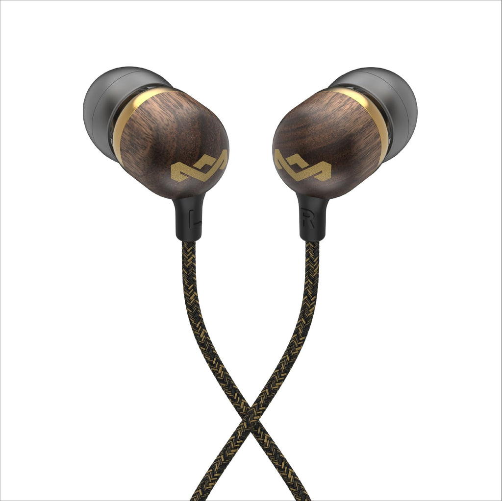 House of Marley Smile Jamaica AUX Wired Earbuds with Microphone, Noise-Isolating in-Ear Headphones, Tangle-Resistant Cable, 3.5mm Jack Sustainable (Brass)