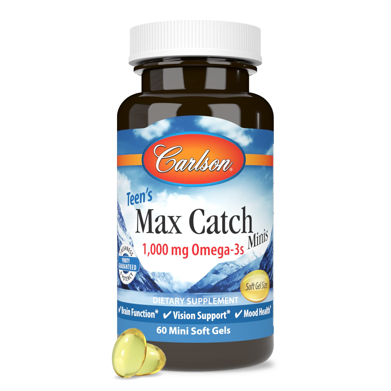 Carlson Teen's Max Catch Minis, 1000 mg, Omega-3s, From Norway, 60 Softgels