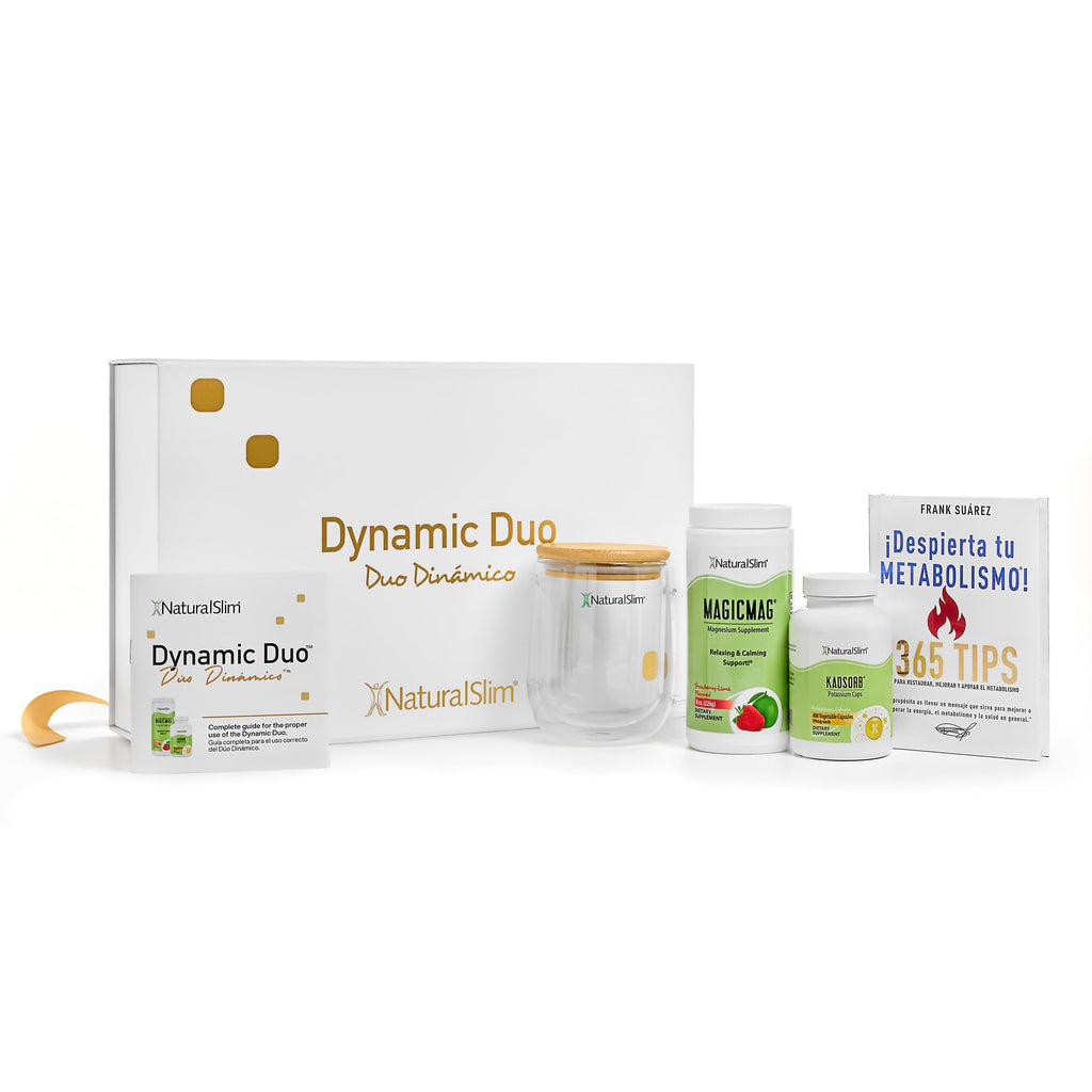 NaturalSlim Dynamic Duo Gift Set – Magnesium Powder, Potassium Capsules, Despierta tu Book, Double Glass Mug & Premium Gift Box | Educational Wellness Bundle Inspired by Frank Suárez