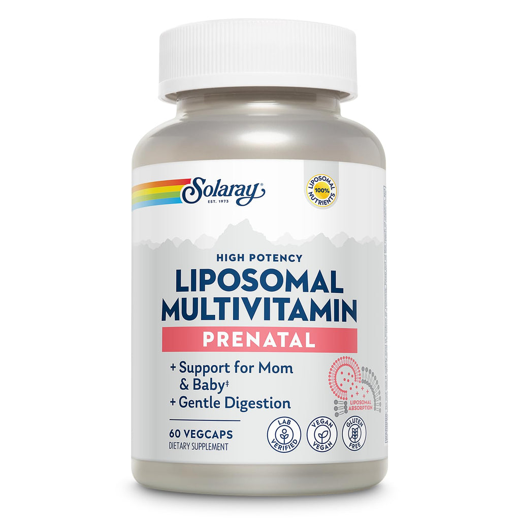 SOLARAY Liposomal Multivitamin Prenatal - Support for Mom & Baby with Prenatal Vitamins for Women, Folic Acid & Iron - High Potency, Gentle Digestion - 60-Day Guarantee - 30 Servings, 60 VegCaps