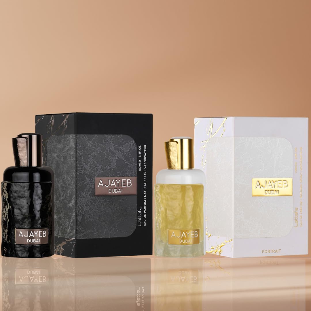 Lattafa Ajayeb for Unisex 2 Piece Eau de Parfum Gift Set (Dubai for Men + Dubai Potrait for Women) 3.4 Ounce/100 ml each