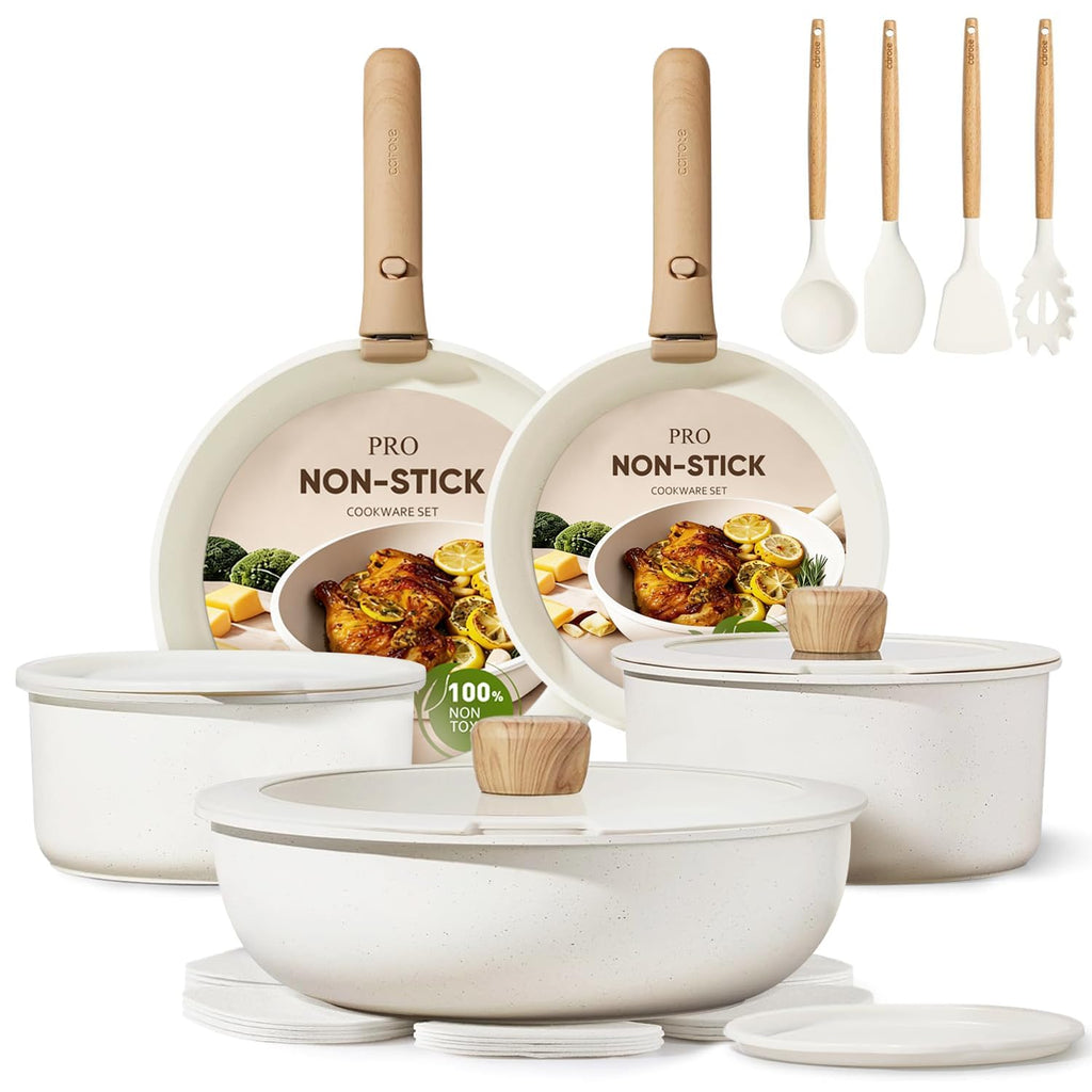 CAROTE 19pcs Pots and Pans Set Non Stick, Cookware Set Detachable Handle
