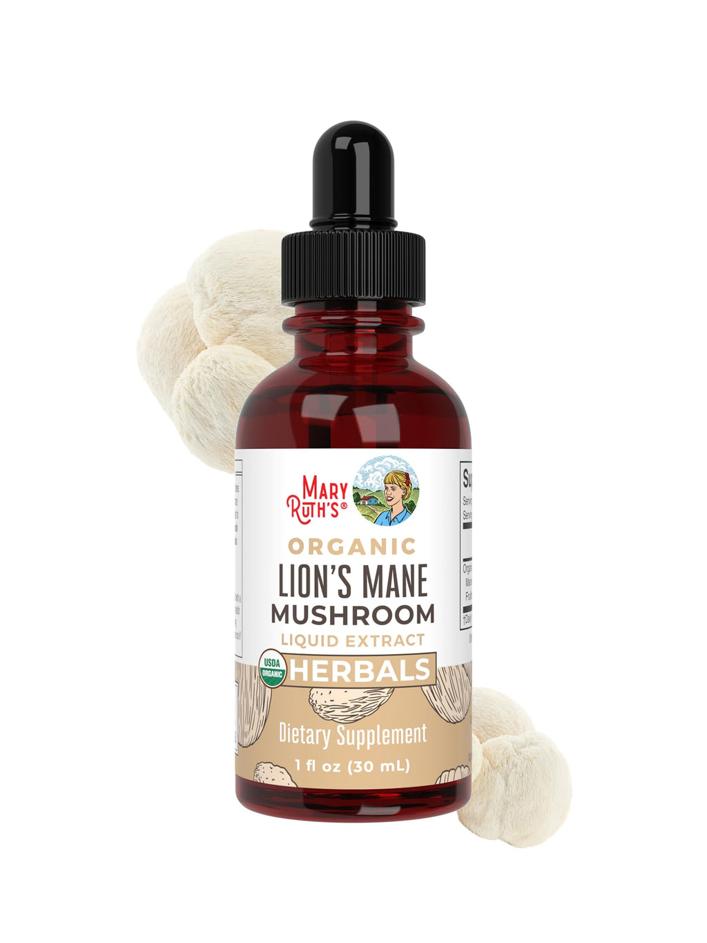 MARYRUTH'S Lions Mane Mushroom Supplement Liquid Drops 1 Fl Oz, Non-GMO