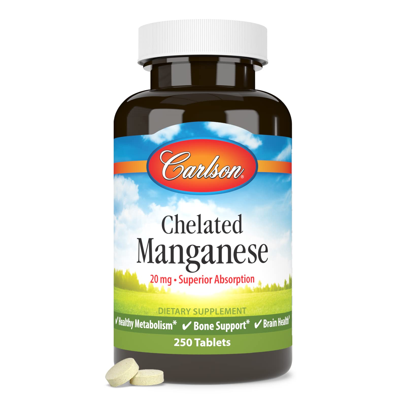 Carlson Chelated Manganese, 20 mg, - Superior Absorption, 250 Tablets