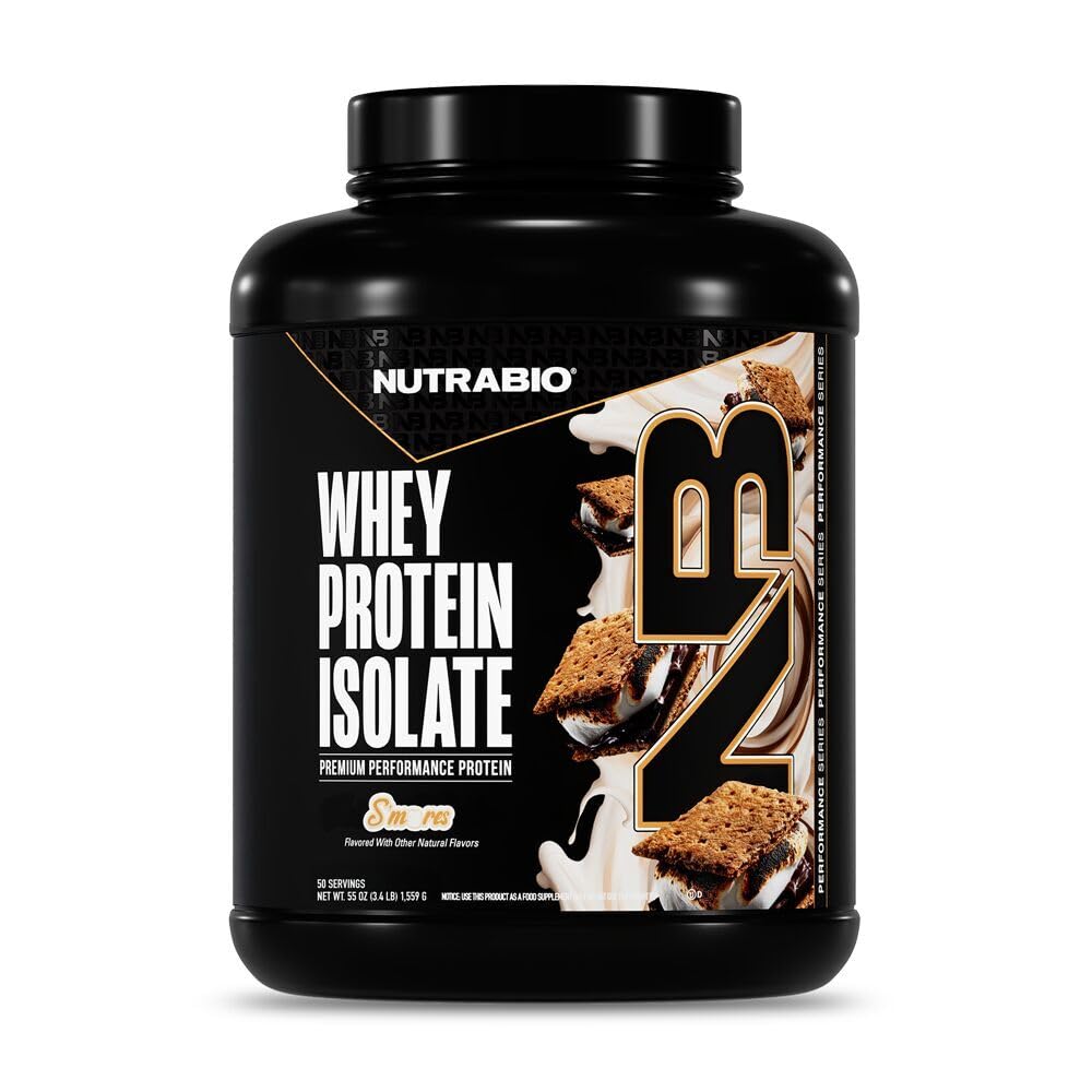 NutraBio 100% Whey Protein Isolate Protein Powder, 25g Protein with Complete Amino Acid Profile, Non-GMO, Soy & Gluten Free, Low Carb, Low Calorie, S'Mores, 50 Servings