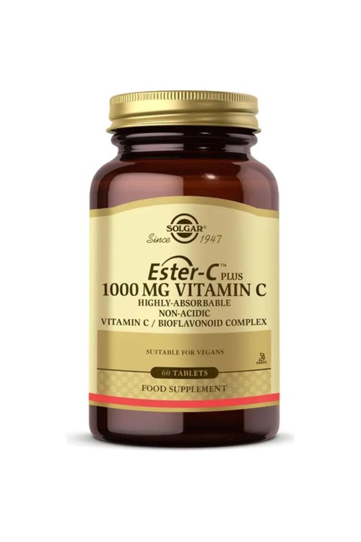 Solgar Ester-C Plus 1000 mg Vitamin C (Ascorbate Complex), 60 Tablets - Gentle On The Stomach & Non Acidic - Antioxidant & Immune System Support - Non GMO, Vegan, Gluten-Free, Kosher - 60 Servings