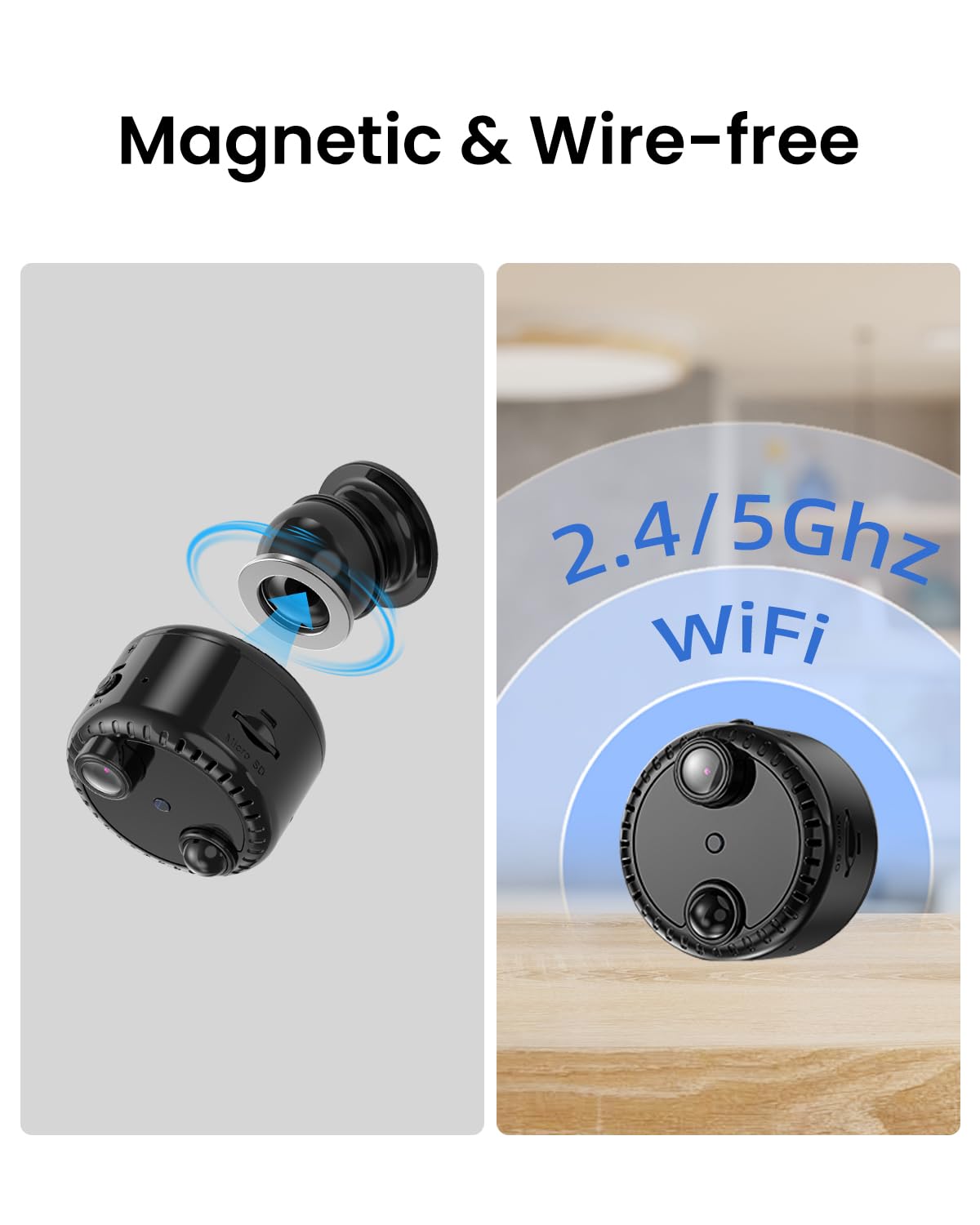 VIDCASTIVE 4K Mini WiFi Indoor Camera Wireless Nanny Cam with Night Vision, AI Motion Detection, Long Battery Life, Cloud & SD Storage