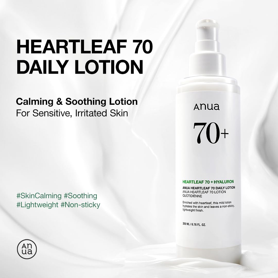 Anua Heartleaf Daily Lotion, Lightweight Face Moisturizer with Hyaluronic Acid, Gentle & Calming Face Cream for Soothing, Hydration, & Moisture Barrier for Dry Skin, Korean Skincare, 6.76 fl.oz.