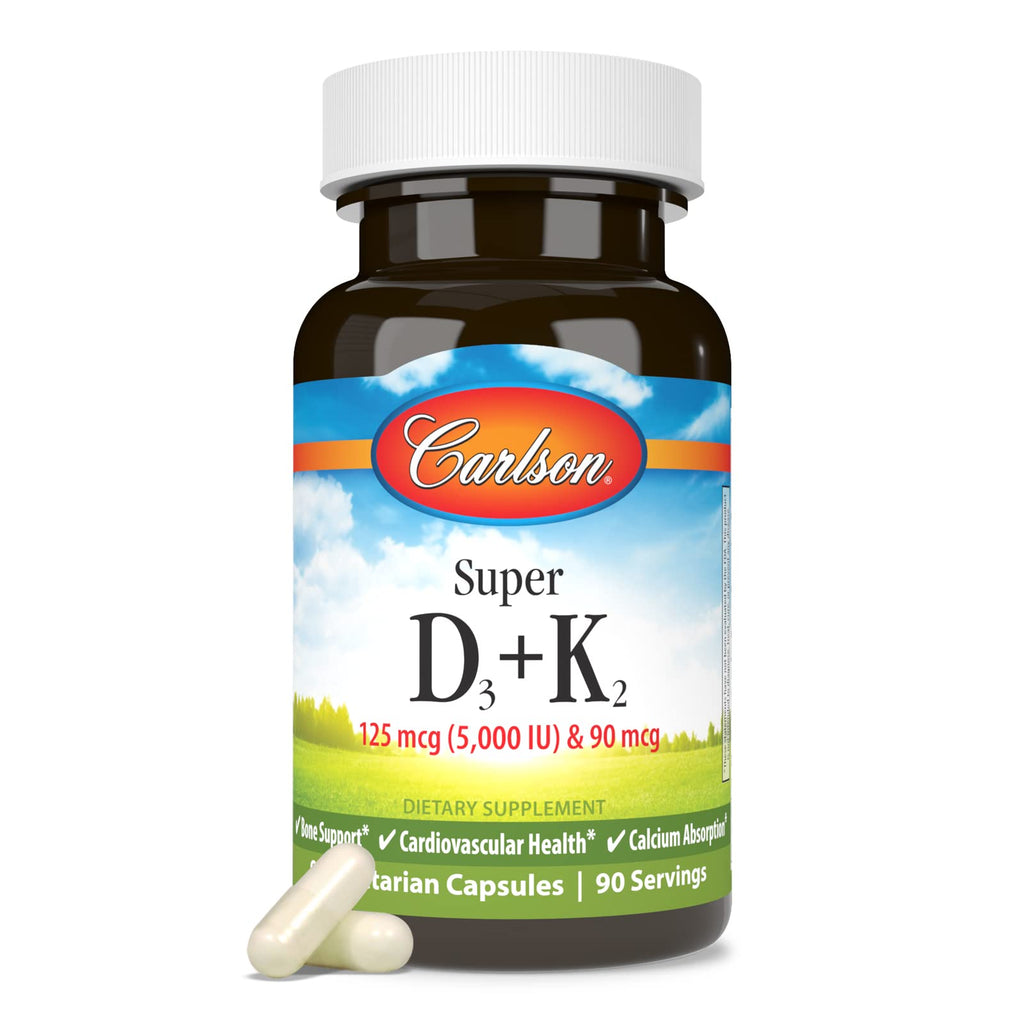 Carlson Super D3 + K2, 125 mcg (5000 IU), 90 Vegetarian Capsules
