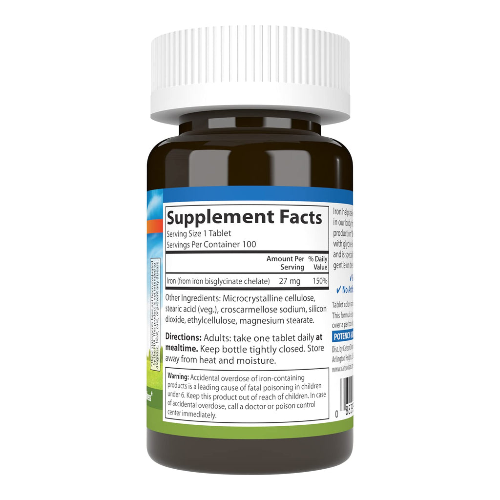 Carlson Chelated Iron, 27 mg, Superior Absorption, 100 Tablets