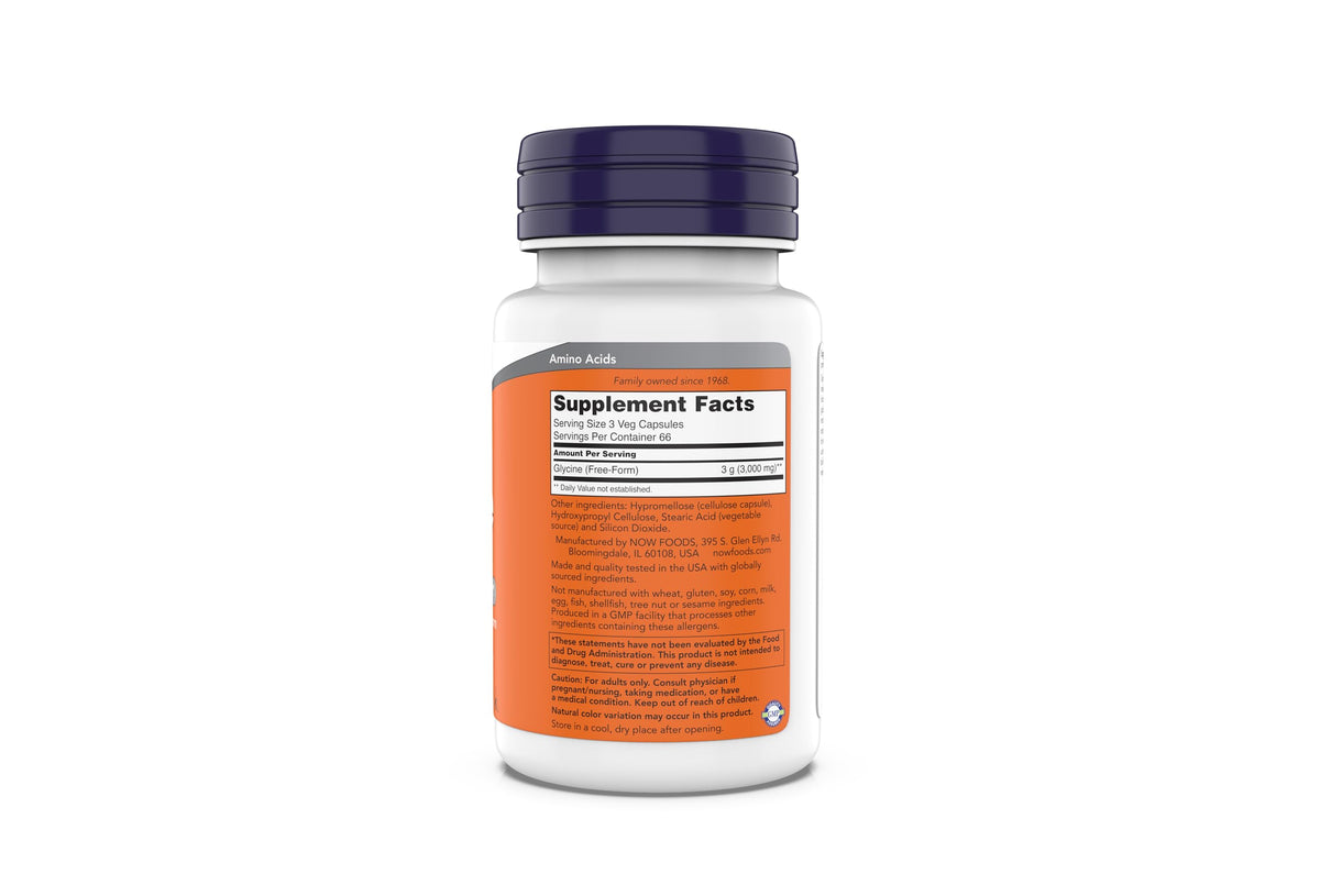 Now Foods Glycine 1000mg, Free-Form Pharmaceutical Grade, Gluten Free, Vegan, Kosher 200 Vegetarian Capsules (Pack of 1)