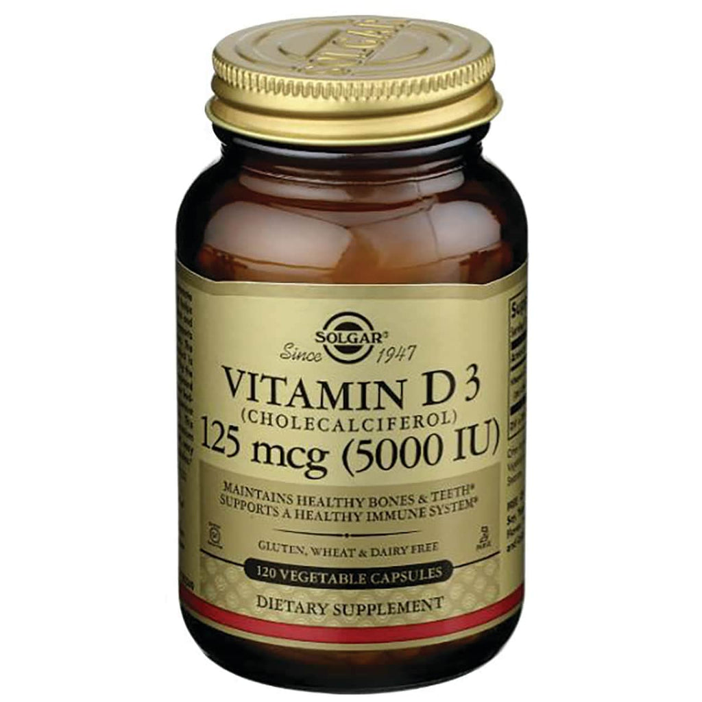 Solgar Vitamin D3 (Cholecalciferol) 125 Mcg (5000 IU), 120 Vegetable Capsules - Helps Maintain Healthy Bones & Teeth - Immune System Support - Non-GMO, Gluten Free, Dairy Free, Kosher - 120 Servings