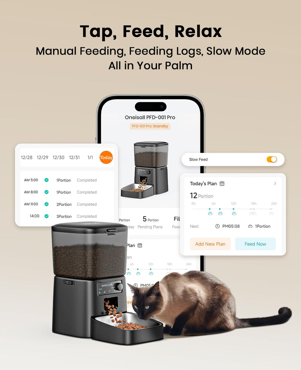 oneisall 2.4 GHz Wi-Fi Automatic Cat Feeder, 3.5L/15 Cups