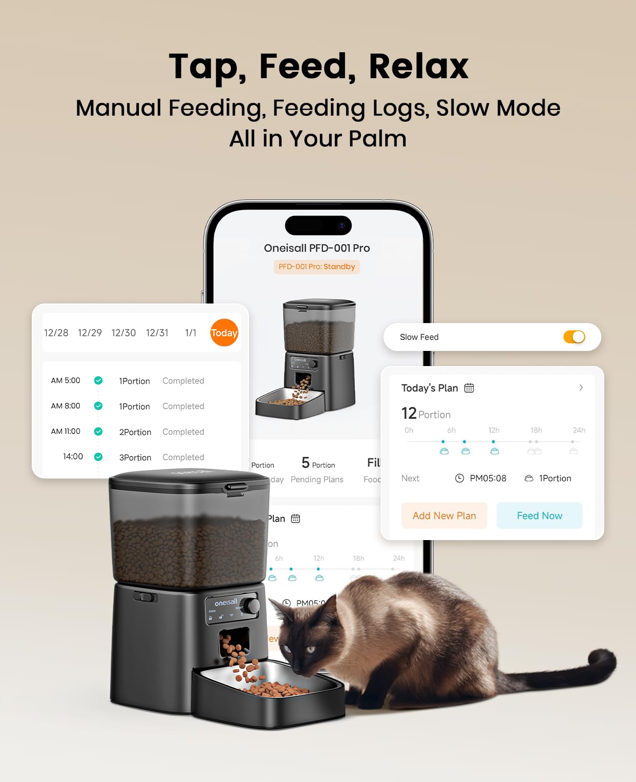 oneisall 2.4 GHz Wi-Fi Automatic Cat Feeder, 3.5L/15 Cups