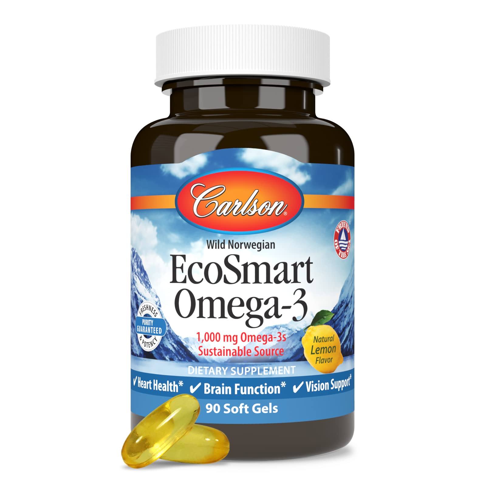 Carlson EcoSmart Omega-3, 1000 mg, Omega-3s, Calamari Oil, 90 Softgels