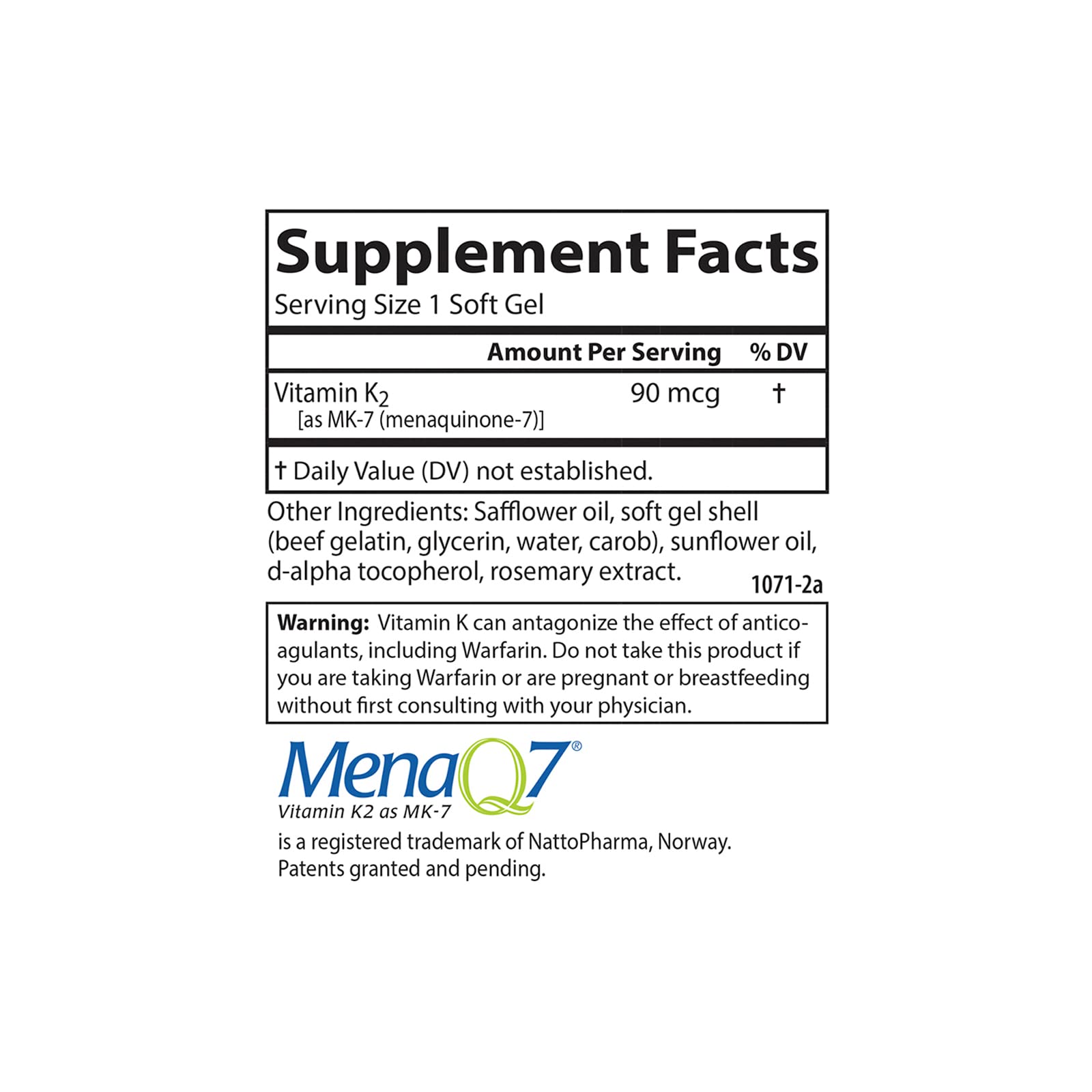 Carlson Vitamin K2 MK-7 (Menaquinone), 90 mcg, Bone Support, 60 Softgels