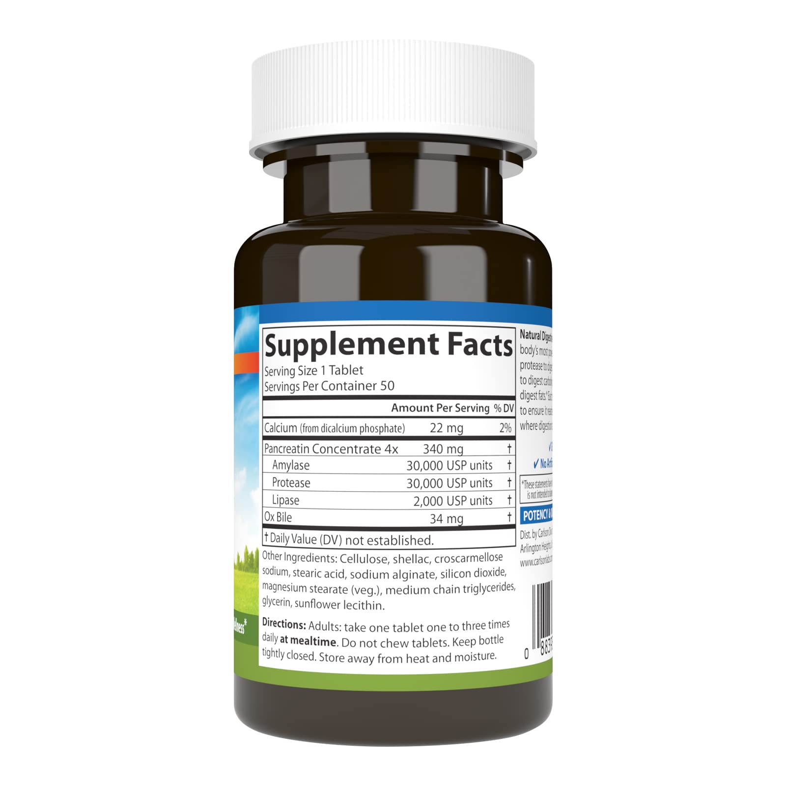 Carlson Natural Digestive Enzymes, Amylase & Lipase, 50 Tablets