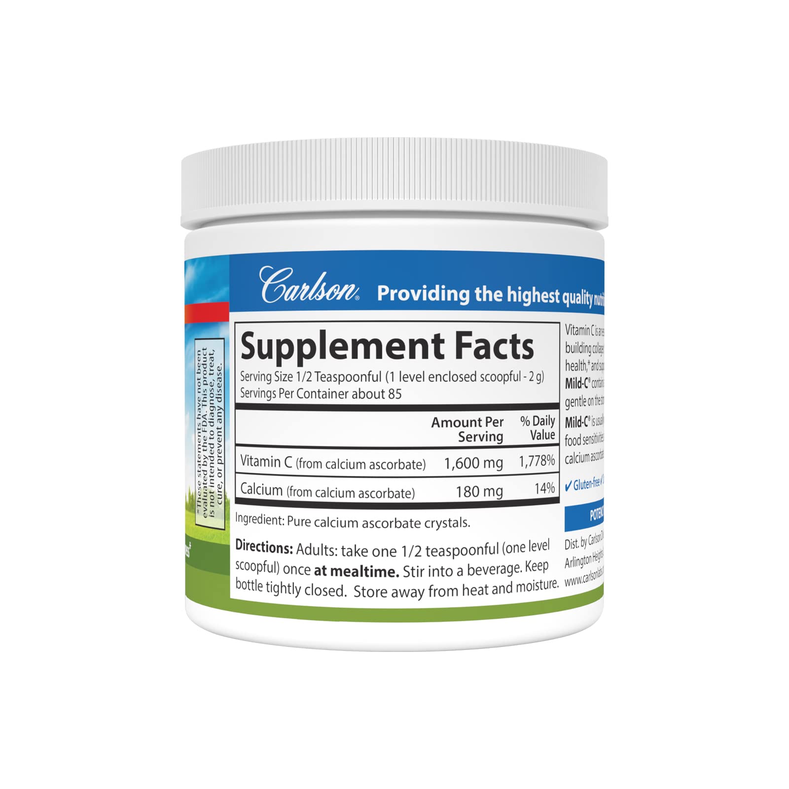 Carlson Mild-C, Vitamin C Powder, Gentle on Teeth, 6 oz (170 g)