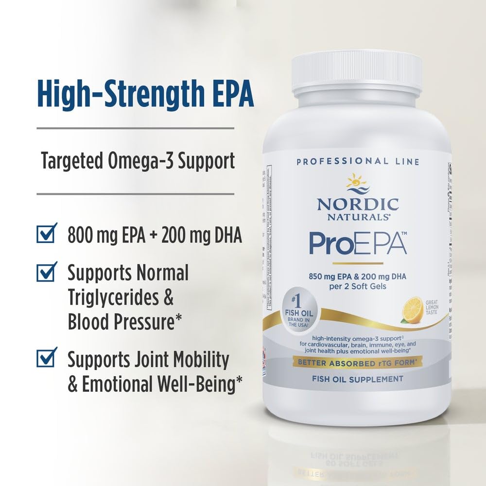 Nordic Naturals ProEPA, Lemon - 120 Soft Gels - 1210 mg Omega-3 - High-Intensity EPA Formula for Healthy Mood, Heart Health & Cellular Function - Non-GMO - 60 Servings