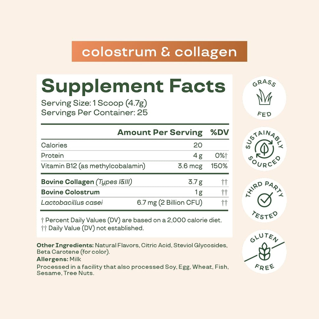Bloom Nutrition Bovine Colostrum Powder with Vitamin B-12 for Gut Health, Immune Support, Hair Growth & Beauty Supplement | Orange Cream, 25 Servings