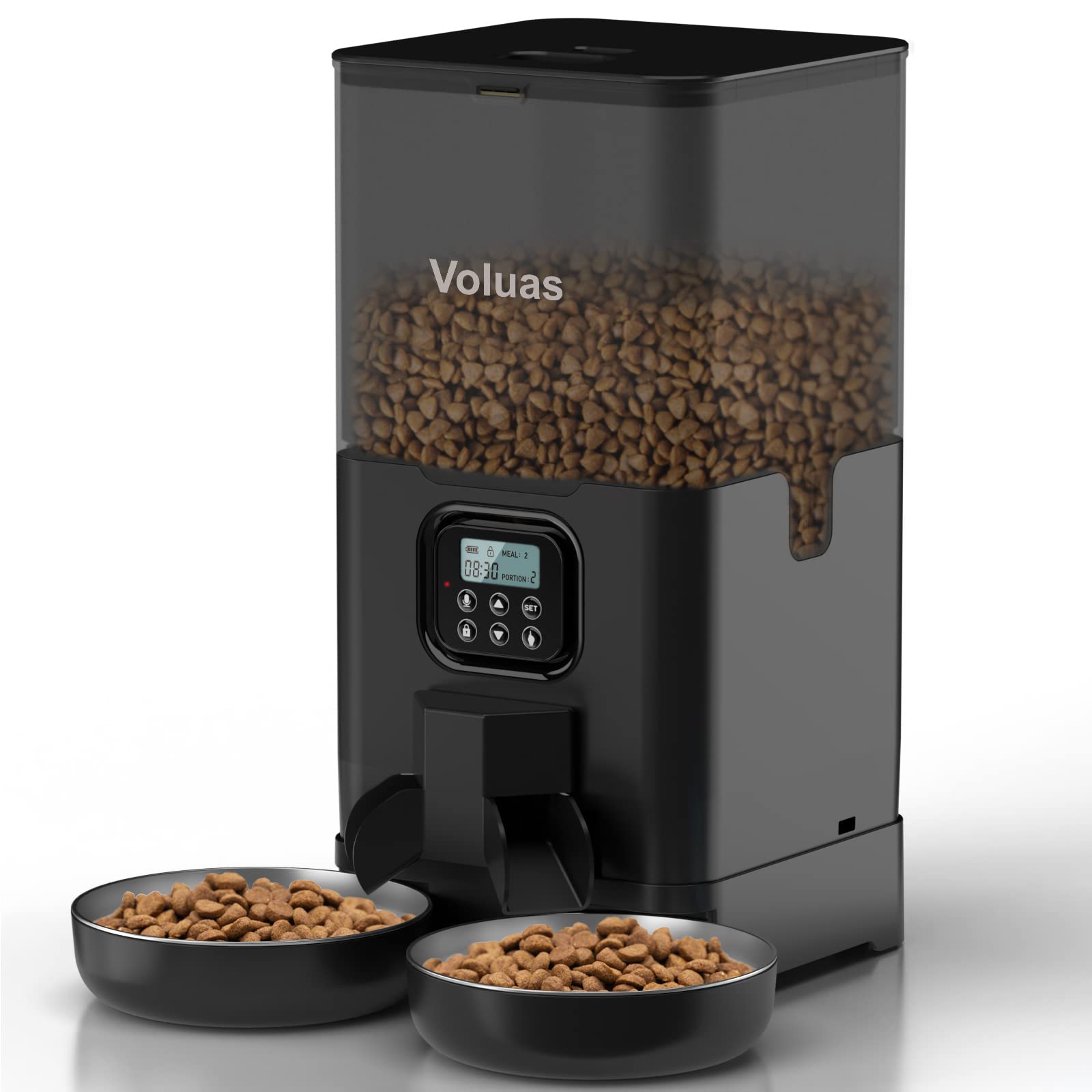 VOLUAS Automatic Cat Feeder for Two Cats with Dual Stainless Bowls, 6L
