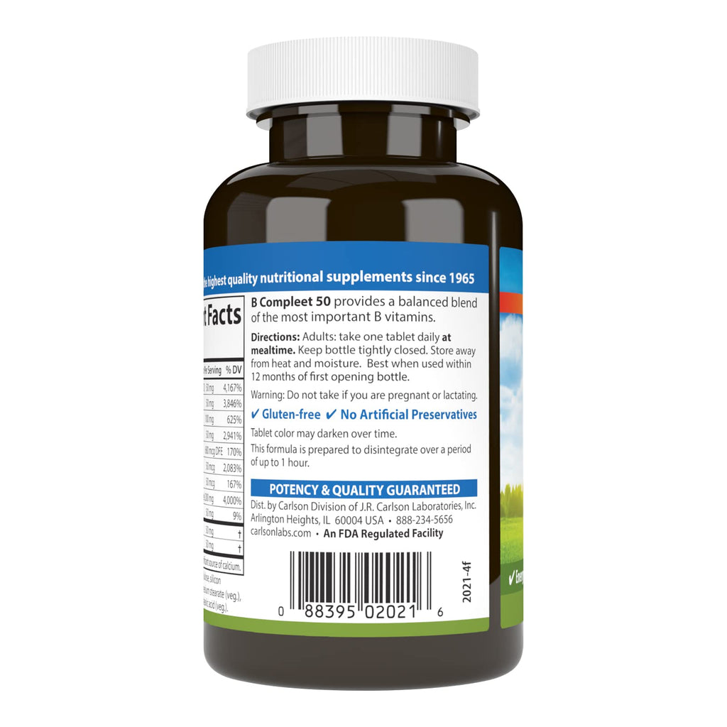 Carlson B Compleet 50, Balanced Vitamin B Complex, 100 Tablets