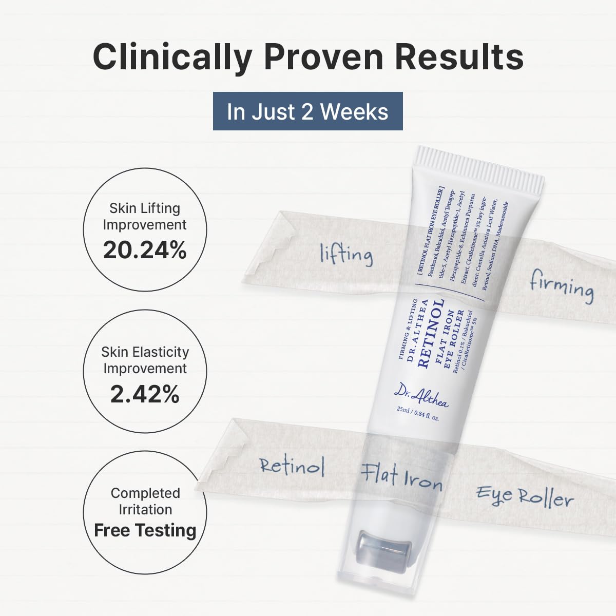 Dr.Althea Retinol Flat Iron Eye Roller, Korean Vegan Skin Care, 0.84 fl oz