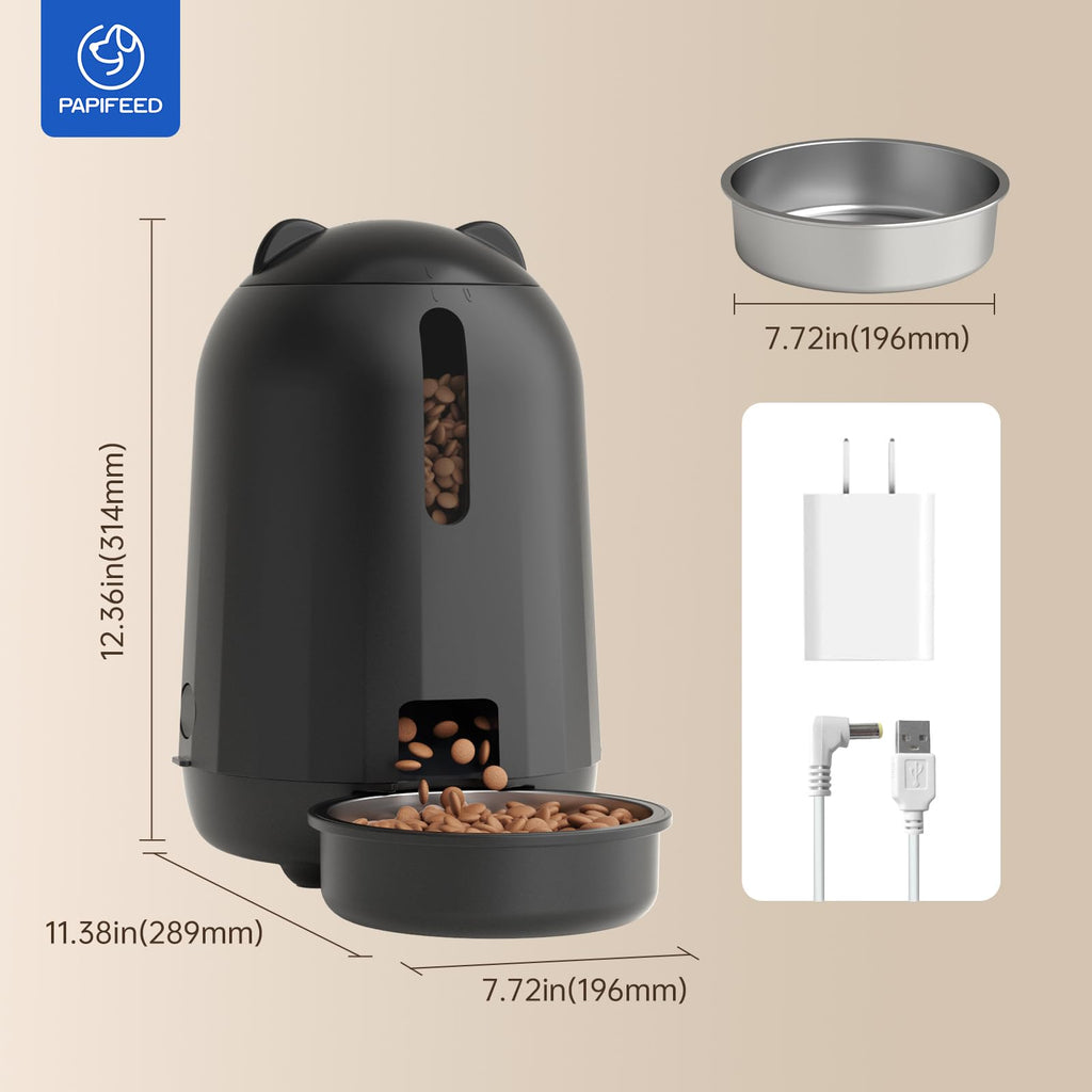 PAPIFEED Automatic Cat Feeder with App, WiFi Auto Cat Feeder, 3L Slow-Feed Cat Food Dispenser for Dry Food, Dual Power Supply Timed Pet Feeder for Small Dog, 10 Meals/Day, 6 Portions/Meal
