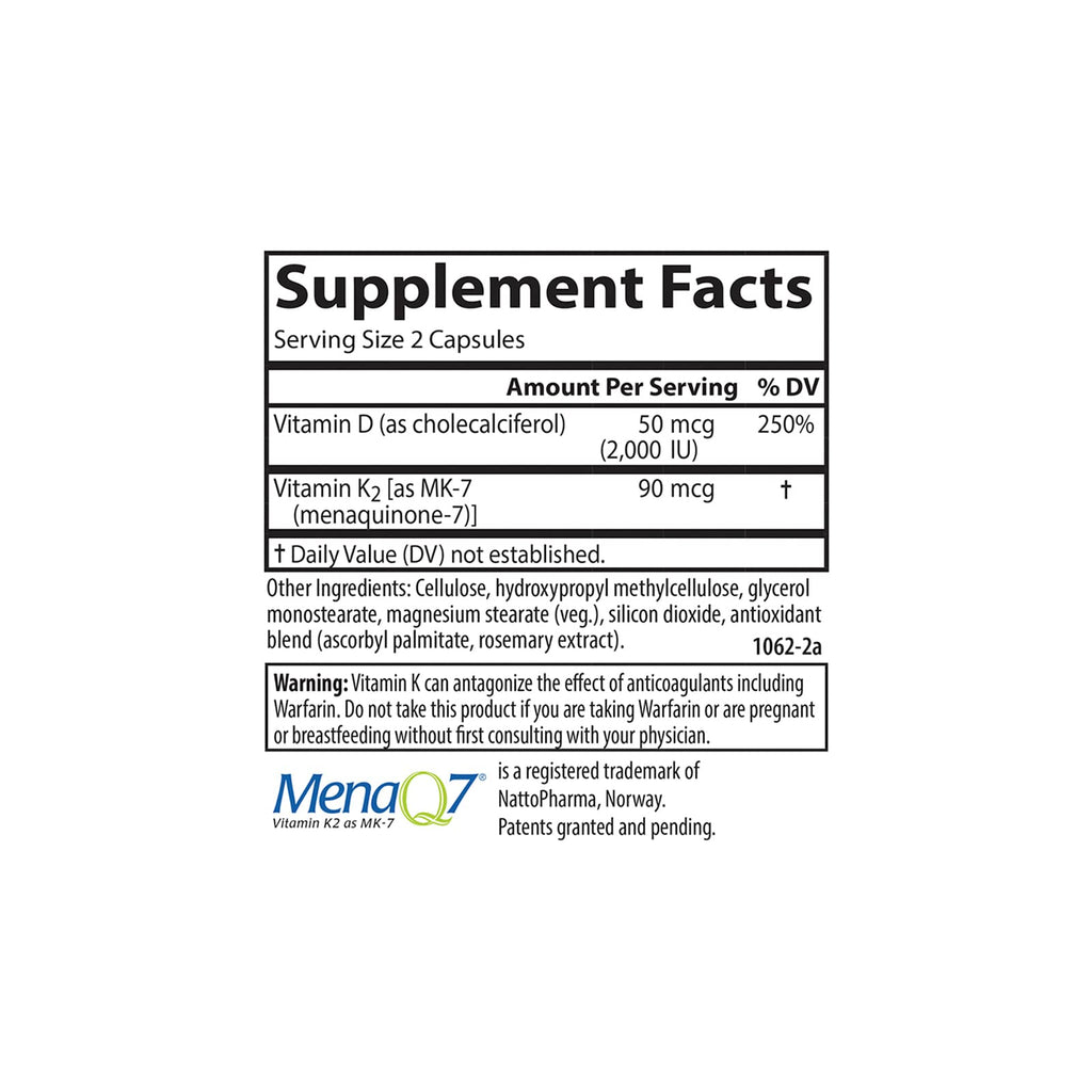 Carlson Vitamin D3 + K2, 50 mcg (2000 IU), Bone Support, 120 Capsules