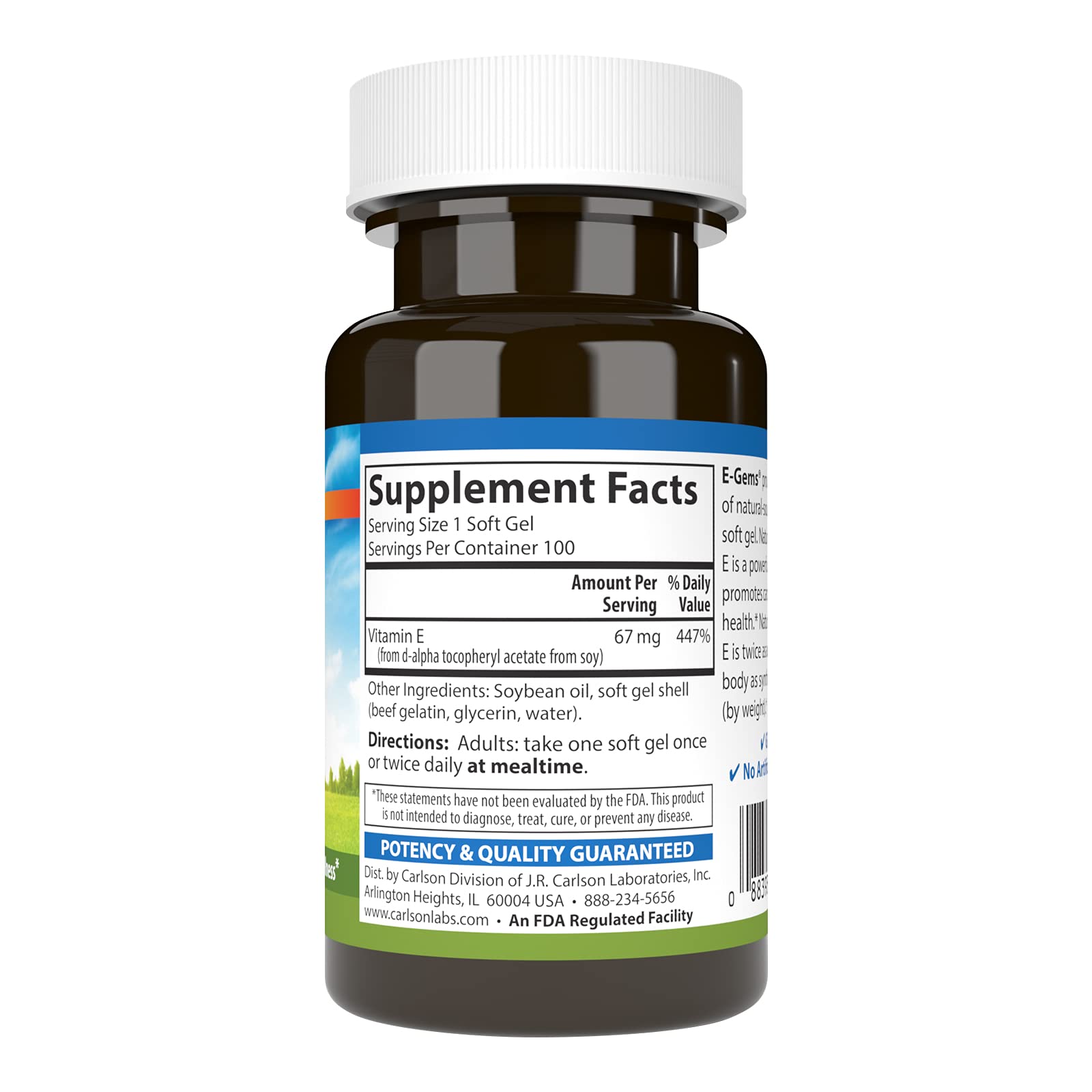 Carlson E-Gems, 100 IU (67 mg), Natural-Source Vitamin E, 100 Soft Gels