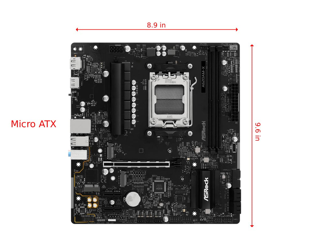 ASRock A620AM-X Micro-ATX Motherboard AMD AM5 Socket Supports Ryzen 9000/8000/7000 DDR5 8000+ OC PCIe 4.0 2.5G LAN BIOS Flashback