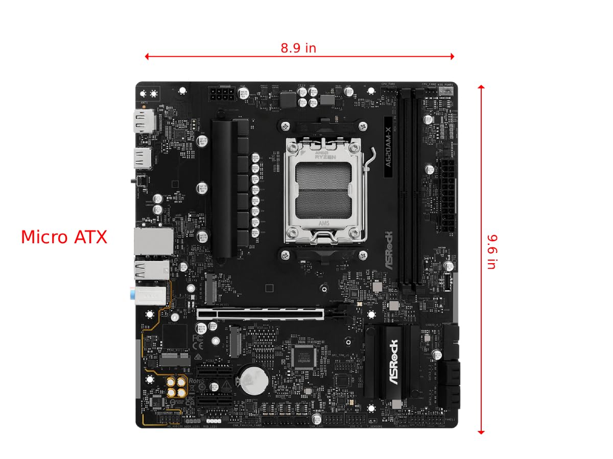 ASRock A620AM-X Micro-ATX Motherboard AMD AM5 Socket Supports Ryzen 9000/8000/7000 DDR5 8000+ OC PCIe 4.0 2.5G LAN BIOS Flashback