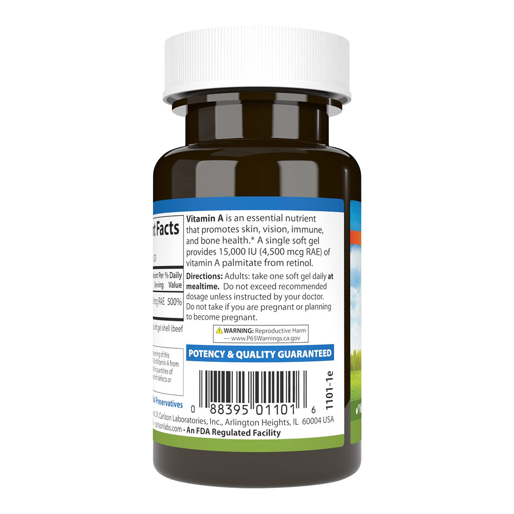 Carlson Vitamin A, 15000 IU, Palmitate (4500 mcg RAE), 120 Softgels